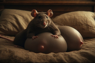 bed bed_sheet bedding breasts busty_feral female feral furniture hand_on_breast hyper hyper_breasts nipples on_bed pillow solo whiskers stothemfh mammal murid murine rat rodent hi_res