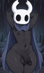 anthro balls big_butt black_body butt curvy_figure genitals hands_behind_head male penis solo standing dcx32 hollow_knight the_knight_(hollow_knight) hi_res tagme