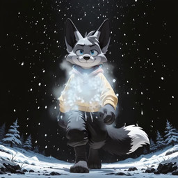 aura baggy_pants black_tail blue_eyes blue_sky clear_sky clothing cloud cloudy_sky fur grey_body grey_fur looking_at_viewer magical_aura male plant red_scarf scarf sky smug_face snow solo sweater topwear transformation tree walking_towards_viewer white_body white_fur white_tail white_tail_tip winter_background chaosai silvrefox canid canine fox mammal animated huge_filesize long_playtime webm