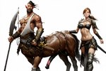 animal_genitalia animal_penis duo equine_penis female genitals male male/female penis pose weapon woman hyperion centaur equid equid_taur human humanoid_taur mammal mammal_taur taur