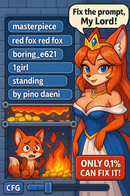 anthro big_breasts blue_clothing blue_dress blue_eyes breasts cleavage clothed clothing coin crown dialogue dipstick_tail dress duo eyebrows eyelashes female feral fingers fire fur gameplay_mechanics gold_(metal) gold_coin gold_jewelry hair headgear humor jewelry long_hair looking_at_viewer male markings necklace open_mouth orange_body orange_fur orange_hair princess royalty smile speech_bubble standing tail tail_markings text tiara tuft allamaraine canid canine fox mammal english_text hi_res meme