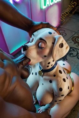 anthro bodily_fluids breasts collar cum dark_body dark_penis dark_skin deep_throat dripping ejaculation fellatio female genital_fluids genitals male male/female narrowed_eyes oral penile penis saliva saliva_on_penis sex vlrgromns 101_dalmatians perdita canid canine canis dalmatian domestic_dog human mammal animated webm