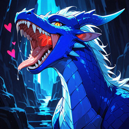 blue_body bodily_fluids cave dragoness female feral glowing glowing_eyes glowing_mouth heart_symbol horn mouth_shot mythology open_mouth saliva sharp_teeth teeth tongue tongue_out maw_master dragon mythological_creature mythological_scalie scalie