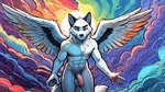 abstract_background anthro athletic balls big_balls black_ears black_wings blue_eyes cloudscape detailed_background feathered_wings feathers flaccid flying foreskin fur genitals humanoid_genitalia humanoid_penis looking_at_viewer male midair nipples penis pose sky solo unimpressed vein veiny_penis white_body white_fur white_wings wings zerpl arctic_fox canid canine fox mammal colorful graphite_(artwork) hi_res line_art pencil_(artwork) traditional_media_(artwork) watermark