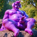 anthro balls bedroom_eyes bodily_fluids cross-eyed cum food fruit genital_fluids genitals humanoid_genitalia humanoid_penis leaking_cum male masturbation narrowed_eyes outdoors overweight overweight_anthro overweight_male penis plant purple_body rock seductive sitting solo unusual_bodily_fluids unusual_cum unusual_genital_fluids avocado canid canine canis domestic_dog goo_creature mammal