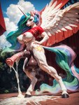 animal_genitalia animal_penis anthro balls big_balls big_penis blush bodily_fluids breasts clothed clothing clothing_lift cum cum_drip cum_on_body cum_on_ground cum_on_self dripping equine_genitalia equine_penis female genital_fluids genitals gynomorph hair hand_on_hip herm hmage hooves horn intersex looking_at_viewer low-angle_view mane muscular muscular_female muscular_legs nipples nude park penis pony_diffusion_(model) realistic shirt shirt_lift smile solo standing topwear unguligrade unguligrade_anthro unguligrade_legs white_body wings friendship_is_magic my_little_pony princess_celestia_(mlp) equid equine horse mammal pony winged_unicorn 2025 absurd_res colored colorful detailed digital_drawing_(artwork) digital_media_(artwork) hi_res shaded