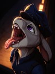 anthro bodily_fluids clothing ears_down excessive_saliva female looking_up open_mouth pivoted_ears police_uniform saliva saliva_on_tongue saliva_string solo teeth tongue tongue_out uniform vore zootopia mx-12 judy_hopps lagomorph leporid mammal rabbit hi_res