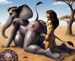 absurd_res anthro blood bodily_fluids duo elephant elephantid eleptor felid female forced genitals hi_res impregnation interspecies lion male male/female mammal mating pantherine penetration penis predator/prey proboscidean pussy rape savanna sex vaginal vaginal_penetration violence