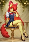 anthro anthrofied bottomwear clothing crossed_legs female legband long_legs looking_at_viewer miniskirt school_uniform sitting skirt solo teenager uniform young foxlover7796 apple_bloom_(mlp) equid equine horse mammal pony hi_res