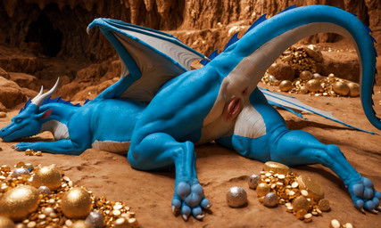 anus blue_body blue_scales cave female genitals horn lying mythology on_front pussy raised_tail sand scales sleeping solo spread_wings tail wings crimson_fenrir_(director) dragon mythological_creature mythological_scalie scalie gold hi_res