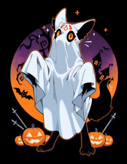 3_toes ambiguous_gender anthro bedding biped black_body black_fur claws cloak clothed clothing costume feet feral food fruit fur group halloween halloween_costume holidays humor inner_ear_fluff jack-o'-lantern kemono looking_at_viewer markings paws plant pumpkin pupils silhouette simple_background solo standing tail toes tuft yellow_eyes anotheranon cookie_(anotheranon) bat furred_kobold kobold mammal absurd_res hi_res