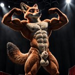 abs animal_genitalia anthro balls canid canine casual_exposure casual_nudity flexing flexing_biceps flexing_both_biceps fox genitals hi_res hornybunny inside male mammal muscular muscular_male nick_wilde nipples nude_male presenting public public_exposure public_nudity sheath smile solo zootopia