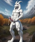 anthro blue_sky bodily_fluids cum cumshot ejaculation genital_fluids genitals hand_on_penis humanoid_genitalia humanoid_penis male masturbation mountains outside penile penile_masturbation penis public public_masturbation public_nudity sky solo rinic_(director) asriel_dreemurr bovid caprine goat mammal