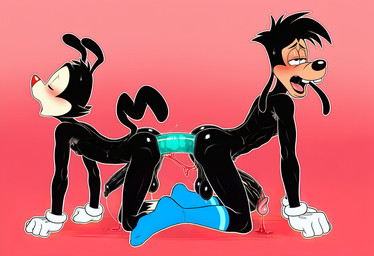 abs aged_up anal anal_juice anal_penetration anthro athletic athletic_male balls big_balls big_penis black_body black_fur blush bodily_fluids buckteeth butt clothing dildo dildo_insertion double_dildo double_dildo_in_ass duo erection fist footwear foreskin foreskin_overhang fur genital_fluids genitals glans gloves hair handwear humanoid_genitalia humanoid_penis leaking_precum leg_markings looking_pleasured male male/male markings moan muscular muscular_anthro muscular_male nipples nude open_mouth penetration penis precum precum_pool precum_string retracted_foreskin saggy_balls sex sex_toy sex_toy_insertion side_view simple_background socks socks_(marking) teeth tongue tuft unretracted_foreskin vein veiny_penis boxen549 animaniacs disney goof_troop max_goof yakko_warner canid canine canis domestic_dog inkblot mammal novelai