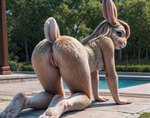 absurd_res anthro breasts butt completely_nude female female_anthro fur genitals hi_res lagomorph leporid lewdtf mammal nude_art pussy rabbit solo transformation