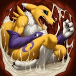 anthro bodily_fluids cock_vore cum cum_on_body genital_fluids genitals inside_balls internal male penile penis solo vore thedavid digimon digimon_(species) renamon hi_res