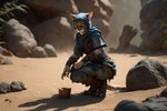 anthro clothed clothing female grey_eyes photorealism photorealistic rogue solo torn_clothing dimot caracal caracal_(genus) felid feline khajiit mammal