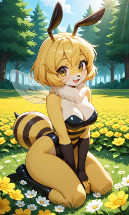 anthro female flower_field insect_wings solo wings ebil64 arthropod bee hymenopteran insect hi_res