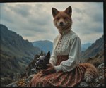 anthro bone bottomwear clothing elegant female mountains skirt skull solo akhiezer canid canine fox mammal hi_res