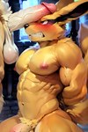 absurd_res anthro balls big_pecs blush bodily_fluids bound canid canine canis cheek_tuft clenched_teeth drooling duo erection exveemon_(director) faceless_character faceless_male facial_tuft fox fur genitals hands_behind_back hi_res humanoid_genitalia humanoid_penis kneeling kurama long_ears looking_up male male/male mammal monotone_body multi_tail muscular muscular_male nipples orange_body orange_fur pecs penis penis_on_face pubes red_eyes restrained saggy_balls saliva sex standing teeth tuft vein veiny_penis