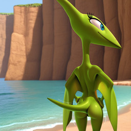 anthro butt cliff female flying green_body green_skin nude prehistoric prehistoric_species shaking shaking_butt solo tail foxfire22 dinosaur_train mrs._pteranodon dinosaur pteranodon pteranodontid pterosaur reptile scalie