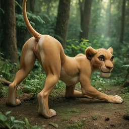anthro female forest genitals pinup plant pose pussy realistic solo tree 123kubik the_lion_king vitani_(the_lion_king) felid lion mammal pantherine