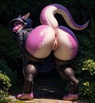 anthro anus butt clothing female genitals hood kobold legwear outside presenting presenting_hindquarters pussy raised_tail scalie solo traialas