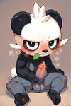 arm_support balls blush bodily_fluids erection foreskin genital_fluids genitals leaf looking_at_viewer male masturbation mouth_closed pawpads penis pokemon precum simple_background sitting slightly_chubby solo mengxi generation_6_pokemon pancham pokemon_(species) absurd_res hi_res