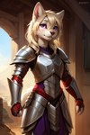 anthro armor blonde_hair female hair knight purple_eyes solo warrior mindry auralissa_(mindry) canid canine canis mammal wolf