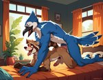 ahegao all_fours anal anal_penetration anthro anthro_on_anthro anthro_penetrated anthro_penetrating anthro_penetrating_anthro athletic athletic_anthro athletic_male balls beak bed bedroom blue_body blush bodily_fluids brown_body curtains day doggystyle drooling duo erection eye_roll from_behind_position fucked_silly furniture genitals half-closed_eyes humanoid_genitalia humanoid_penis inside interspecies light looking_pleasured male male/male male_penetrated male_penetrating male_penetrating_male motion_lines narrowed_eyes nude on_bed open_mouth open_smile penetration penis plant plant_pot potted_plant pubes saliva sex side_view size_difference smile sunlight talons teeth tongue tongue_out window ascar regular_show mordecai_(regular_show) rigby_(regular_show) avian bird blue_jay corvid jay_(bird) mammal new_world_jay oscine passerine procyonid raccoon hi_res