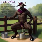 andromorph anthro bodily_fluids collar frosting.ai fur genital_fluids hair highlights_(coloring) horn intersex muscular peeing reference_image solo urine watersports dracenmarx_(director) tauron_(dracenmarx) bovid bovine cattle mammal absurd_res hi_res