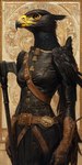 anthro armor axe chainmail clothing feathers female gloves handwear melee_weapon solo weapon yellow_eyes bahufaru camila_hawk_(bahufaru) accipitrid accipitriform avian bird hi_res