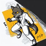 angry anthro bodily_fluids clothing footwear frosting.ai jumping male necktie shoes solo suit sweat yellow_eyes renz the_bad_guys mr._wolf_(the_bad_guys) canid canine canis mammal wolf