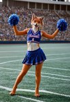 anthro bottomwear cheerleader cheerleader_outfit clothed clothing detailed_background detailed_fur female fur hair looking_at_viewer photorealism photorealistic pom_poms realistic skirt smile solo_focus topwear joeverlong canid canine canis fox mammal detailed hi_res