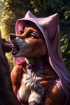 anthro bodily_fluids breasts brown_eyes canid canine choker clothing cum duo fellatio female fox fur genital_fluids genitals gilkardex hair hi_res jewelry maid_marian male male/female mammal necklace oral penile penis prompt saliva sex