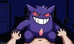 blush duo first_person_view genitals hand_holding interspecies looking_at_viewer male male/male penis pokephilia pov_hands pov_human pov_male purple_body red_eyes riding semi-anthro size_difference smile tapering_penis text sergalbutt nintendo pokemon generation_1_pokemon gengar human mammal pokemon_(species) hi_res signature url