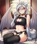 anthro bed bell big_breasts black_bra black_clothing black_panties black_underwear blush bra breasts cat_keyhole_bra cat_lingerie cleavage cleavage_cutout clothed clothing collar evomanaphy female frilly frilly_bra frilly_clothing frilly_underwear furniture garter_straps grey_hair hair horn inside keyhole_bra keyhole_clothing keyhole_underwear legwear lingerie looking_at_viewer membrane_(anatomy) membranous_wings navel on_bed panties side-tie_panties sitting sitting_on_bed smile solo stockings text thigh_highs training_bra underwear underwear_only window wings yellow_eyes anontk twokinds lady_nora_(twokinds) animal_humanoid dragon dragon_humanoid humanoid hi_res url