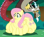 anthro big_butt butt duo female feral male obese obese_feral overweight overweight_female overweight_feral sitting thick_thighs wide_hips fatsash_ai my_little_pony discord_(mlp) fluttershy_(mlp) chimera draconequus equid equine horse hybrid mammal pony