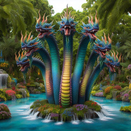 ambiguous_gender feral flower group jungle moss multi_head mythology open_mouth plant rock solo tree tree_outside water waterfall val_the_sergal dragon hydra mythological_creature mythological_scalie scalie