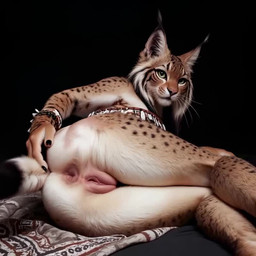 anthro anus butt cheek_tuft ear_tuft facial_tuft female fur genitals green_eyes jewelry looking_back lying nude on_side presenting presenting_anus presenting_hindquarters presenting_pussy pussy seductive short_tail solo spots spotted_body spotted_fur tail tribal tribal_jewelry tuft white_body white_fur big_lasagna441 silverlynx felid feline lynx mammal animated webm