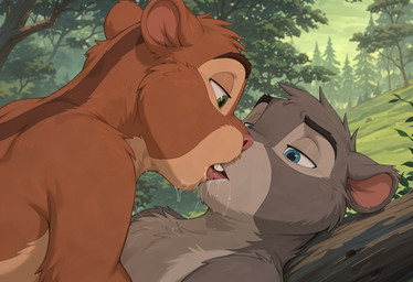 anthro bodily_fluids buckteeth drooling duo forest french_kissing kissing male male/male on_top plant saliva teeth tongue tree aksel chipmunk ground_squirrel mammal rodent sciurid hi_res