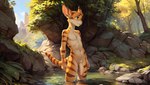 anthro big_penis foreskin forest genitals male outside partially_submerged penis plant ratchet_and_clank scenery solo tree purplesimp lombax mammal hi_res wallpaper