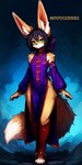 anthro asian_clothing big_ears big_tail chinese_clothing chinese_dress clothing dress east_asian_clothing female flat_chested fluffy fur green_eyes huge_ears huge_tail looking_at_viewer solo thick_thighs fftagger canid canine fennec fox mammal hi_res