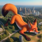 all_fours angry_puppy ass_up building butt canid canine city city_background cityscape feral fox green_eyes landscape_dwarfing macro male mammal nick_wilde raised_tail size_difference solo zootopia