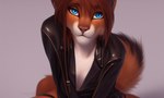 ambiguous_gender anthro blue_eyes canid canine clothing fox jacket leaning leaning_forward leather leather_clothing leather_jacket leather_topwear mammal portrait solo topwear yiffye18