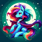 blue_body cape clothing collar female feral frown hair multicolored_hair multicolored_tail rainbow_hair rainbow_tail red_eyes solo omgechounknown rainbow_dash_(mlp) equid equine horse mammal my_little_pony pony