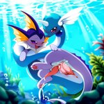 anal anal_penetration animal_genitalia animal_penis anus blush bodily_fluids cum cum_drip cum_in_ass cum_in_water cum_inside cum_on_penis detailed_background director_firewolf dragon dragonair dripping duo eeveelution fangs feral feral_on_feral fin frill_(anatomy) generation_1_pokemon genital_fluids genital_slit genitals hemipenes hi_res horn looking_at_another looking_pleasured male male/male multi_genitalia multi_penis novelai open_mouth penetration penis plant pokemon_(species) pony_diffusion_(model) rock sea seaweed sex slit tapering_penis tongue underwater underwater_sex underwater_view vaporeon water wings