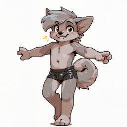 anthro belly clothing fur grey_body grey_fur looking_at_viewer male pawpads pink_pawpads pixelated simple_background smile solo surprise underwear white_background young sukusala661 alex_(harmarist) canid canine canis mammal wolf digital_media_(artwork) pixel_(artwork)