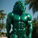 abs anthro black_nose green_body indigo_furry_mix_v110_realistic male muscular muscular_anthro muscular_male nude palm_tree pecs plant sculpture solo solo_focus stable_diffusion statue tree malachiteai felid feline lion mammal pantherine