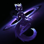 4_fingers black_hole breasts cosmic_background cosmic_hair ethereal ethereal_hair ethereal_tail female fingers fur horn nipples no_pupils nude small_breasts solo space starry_background white_eyes white_horn white_nipples tricktronics furred_kobold humanoid kobold hi_res